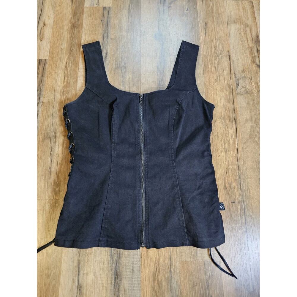 Joan Jett x Tripp NYC Daang Goodman Black Lace Up Zip Front Corset Top Vest L - Picture 4 of 13